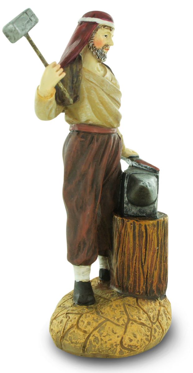 ferrari & arrighetti statuine presepe, statuina fabbro con incudine per presepe da 10 cm, statuina lavoratore del ferro per presepe classico / tradizionale, resina dipinta a mano