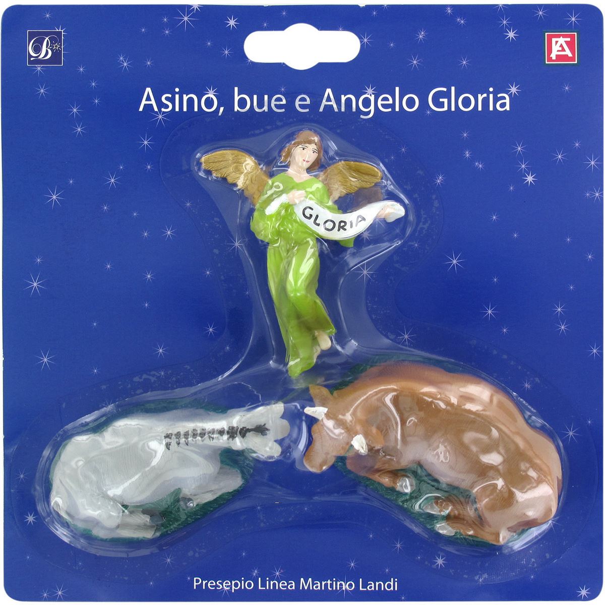 ferrari & arrighetti statuine per presepe, set statuine tradizionali del bue, asino e angelo gloria per presepe classico da 9 cm, stile martino landi, pvc