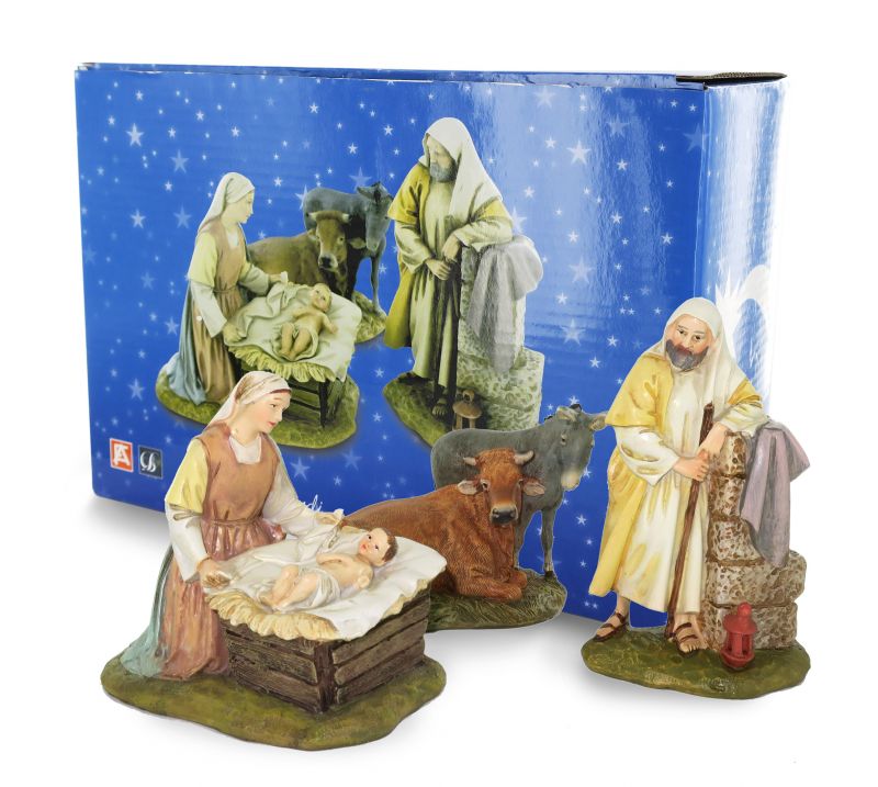 ferrari & arrighetti statuine presepe, statuine natività 5 personaggi per presepe da 12 cm, statuine presepe classico / tradizionale stile martino landi, resina dipinta a mano