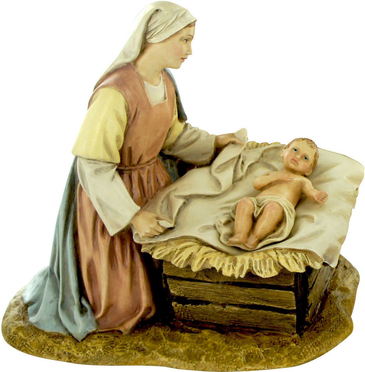 ferrari & arrighetti statuine presepe, statuina madonna e gesù bambino per presepe da 12 cm, statuina per presepe classico / tradizionale stile martino landi, resina dipinta a mano