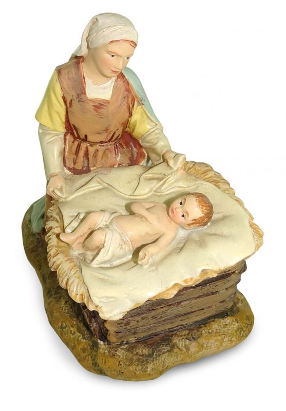 ferrari & arrighetti statuine presepe, statuina madonna e gesù bambino per presepe da 12 cm, statuina per presepe classico / tradizionale stile martino landi, resina dipinta a mano