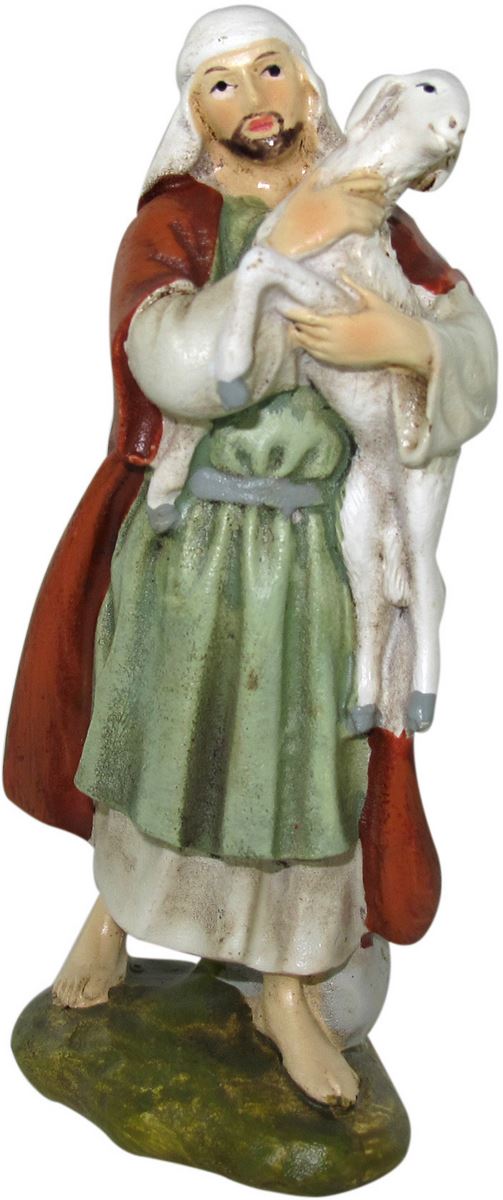 ferrari & arrighetti statuine presepe, statuina pastore con pecora per presepe da 12 cm, statuina pastore con pecorella per presepe classico / tradizionale stile martino landi, resina dipinta a mano