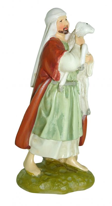 ferrari & arrighetti statuine presepe, statuina pastore con pecora per presepe da 12 cm, statuina pastore con pecorella per presepe classico / tradizionale stile martino landi, resina dipinta a mano