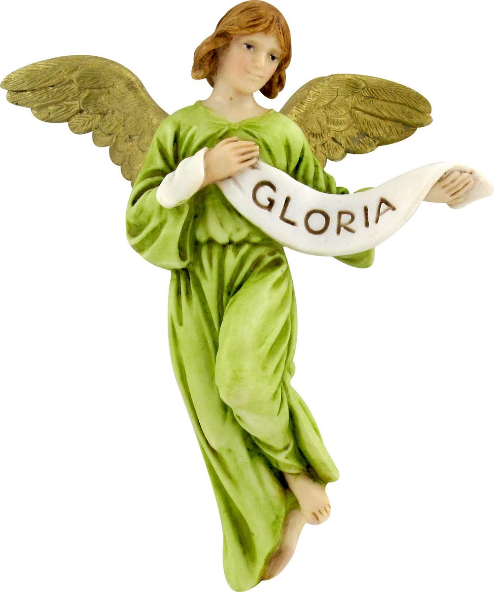 ferrari & arrighetti statuine presepe, statuina angelo gloria per presepe da 12 cm, statuina angioletto per capanna, presepe classico / tradizionale stile martino landi, resina dipinta a mano