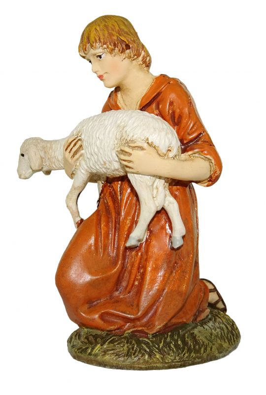 statuine presepe: pastore in ginocchio con agnello linea martino landi per presepe da cm 12 