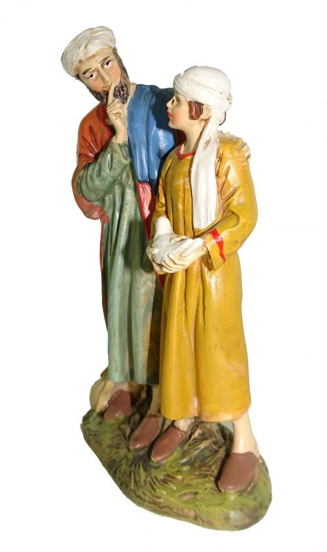 ferrari & arrighetti statuine presepe, statuina uomo e ragazzo con colomba per presepe da 12 cm, statuina per presepe classico / tradizionale stile martino landi, resina dipinta a mano