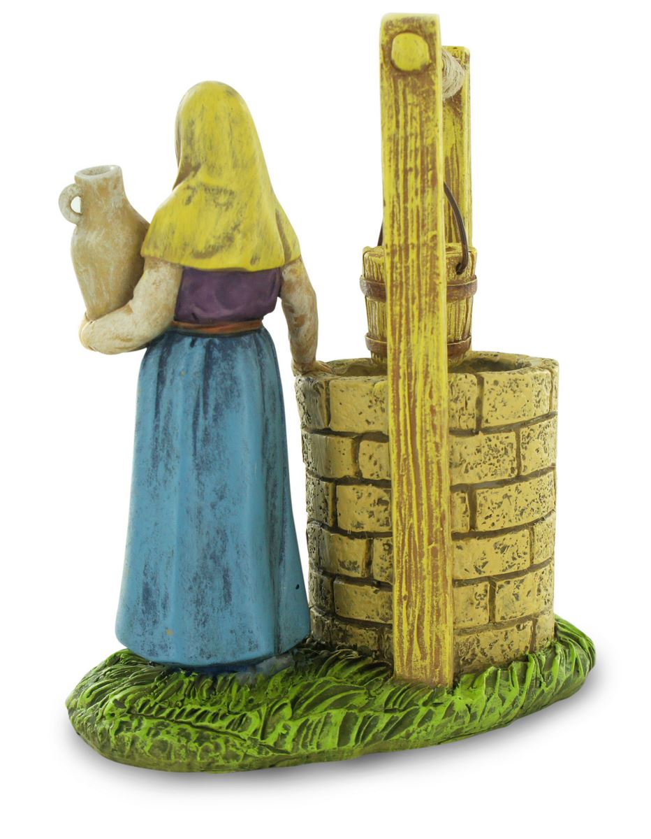 ferrari & arrighetti statuine presepe, statuina donna al pozzo per presepe da 12 cm, statuina della donna che prende acqua al pozzo per presepe classico / tradizionale, resina dipinta a mano