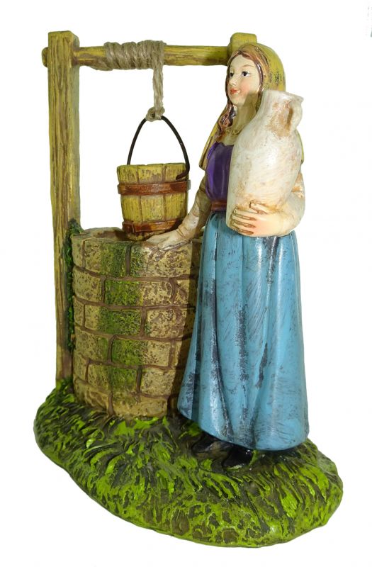 ferrari & arrighetti statuine presepe, statuina donna al pozzo per presepe da 12 cm, statuina della donna che prende acqua al pozzo per presepe classico / tradizionale, resina dipinta a mano