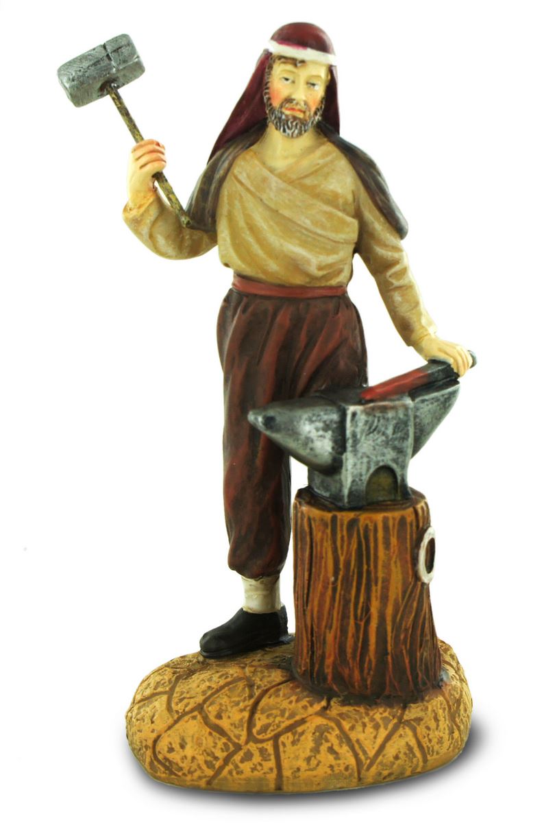 ferrari & arrighetti statuine presepe, statuina fabbro con incudine per presepe da 12 cm, statuina del fabbro per presepe classico/tradizionale, resina dipinta a mano