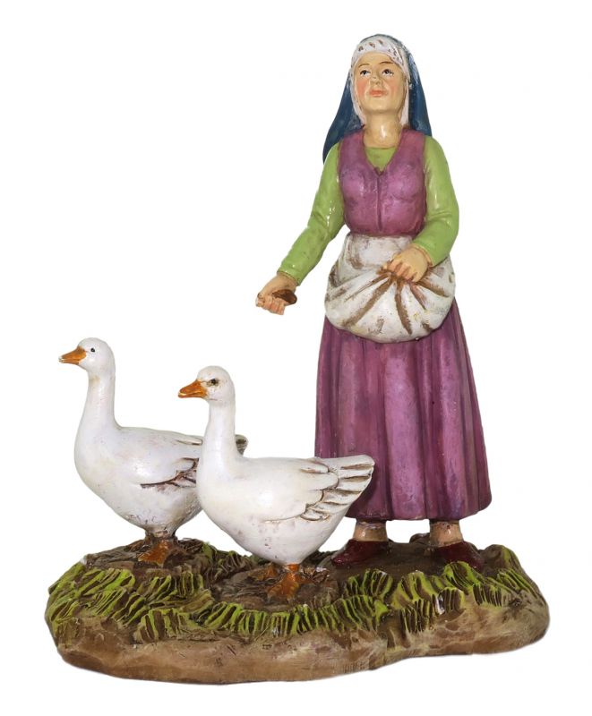 ferrari & arrighetti statuine presepe, statuina pastorella con oche per presepe da 12 cm, statuina pastorella per presepe classico / tradizionale, resina dipinta a mano