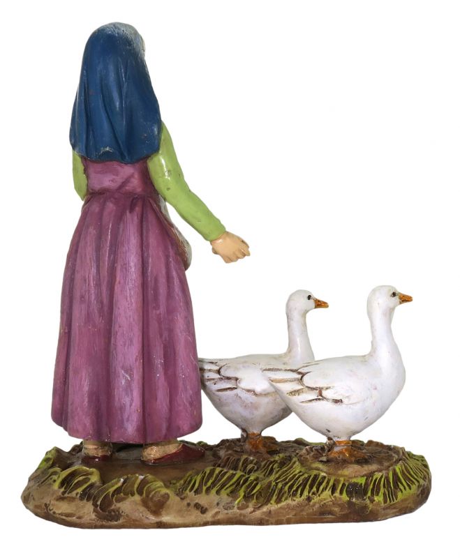 ferrari & arrighetti statuine presepe, statuina pastorella con oche per presepe da 12 cm, statuina pastorella per presepe classico / tradizionale, resina dipinta a mano