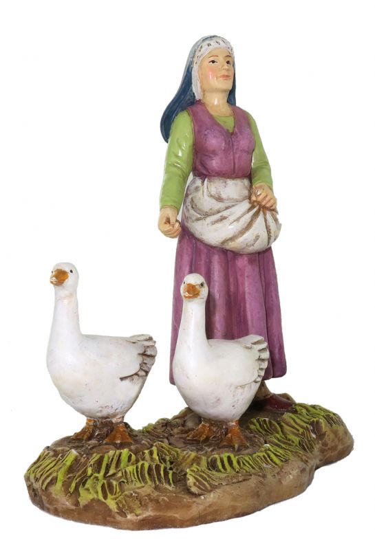 ferrari & arrighetti statuine presepe, statuina pastorella con oche per presepe da 12 cm, statuina pastorella per presepe classico / tradizionale, resina dipinta a mano