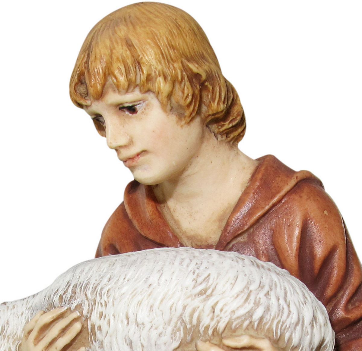 statue presepe: pastore in ginocchio con agnello linea martino landi per presepio da cm 50