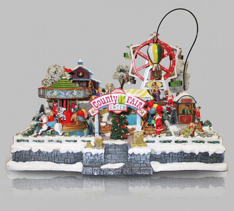 villaggio natalizio con luna park, movimento, luci, musica (44 x 36 x 40 cm)