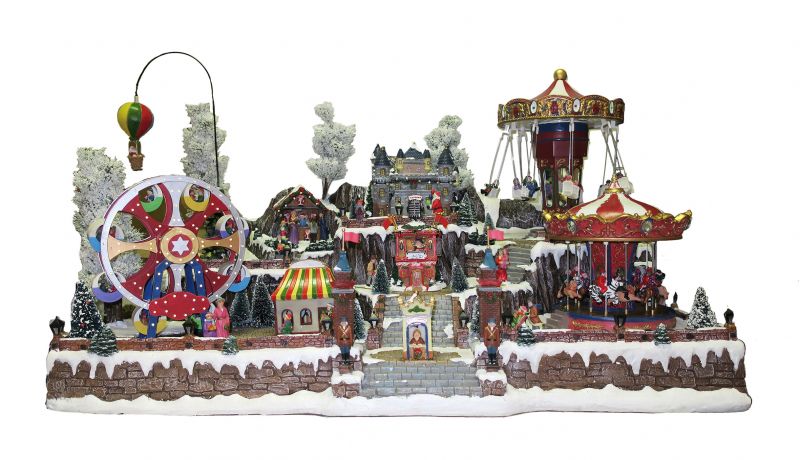 villaggio natalizio gigante con luna park, movimento, luci, musica (85 x 50 x 60 cm)