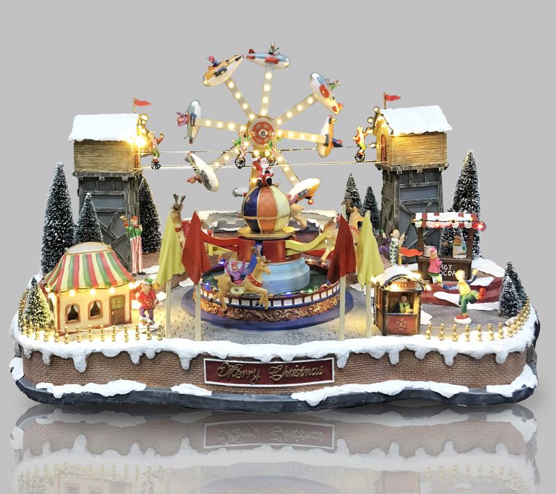 villaggio natalizio con luna park, movimento, luci, musica (70 x 45 x 52 cm)
