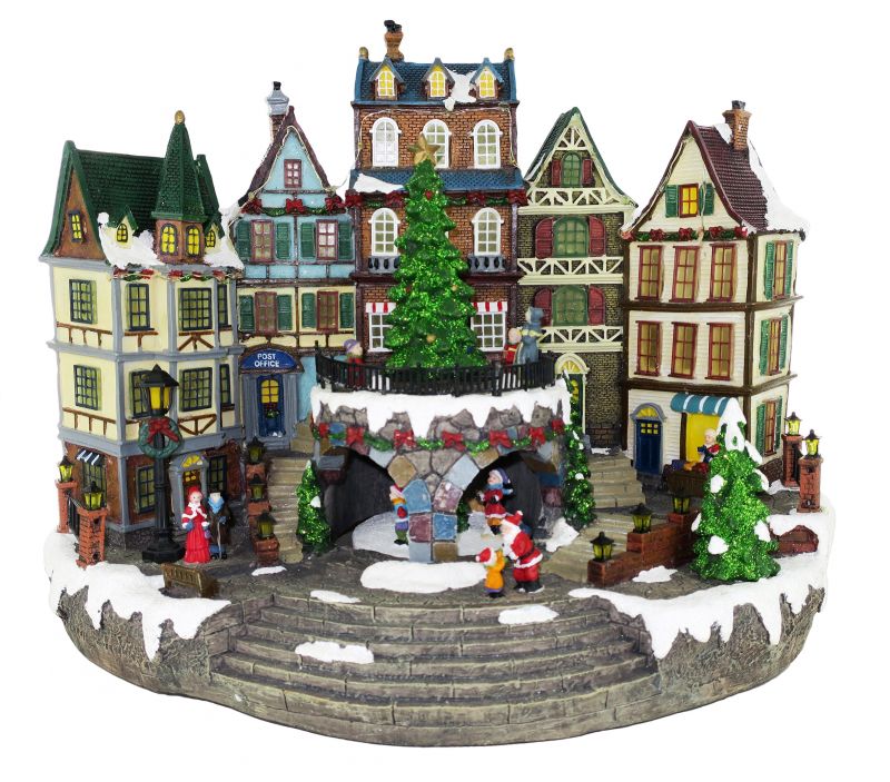 villaggio natalizio con case, movimento, luci, musica (32 x 42 x 26 cm)