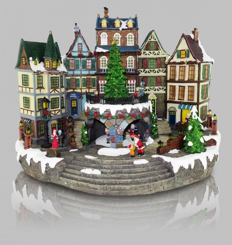 villaggio natalizio con case, movimento, luci, musica (32 x 42 x 26 cm)