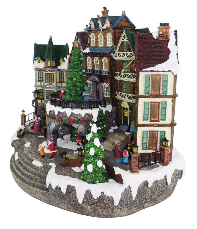 villaggio natalizio con case, movimento, luci, musica (32 x 42 x 26 cm)