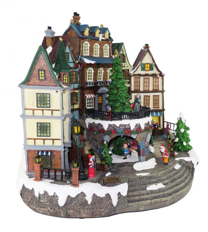 villaggio natalizio con case, movimento, luci, musica (32 x 42 x 26 cm)
