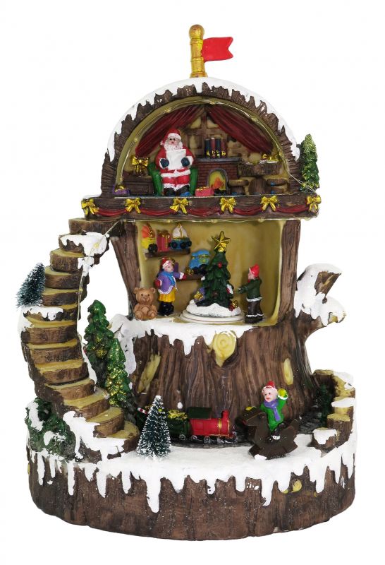 villaggio natalizio con babbo natale in movimento, luci, musica (22 x 30,5 x 17,5 cm)