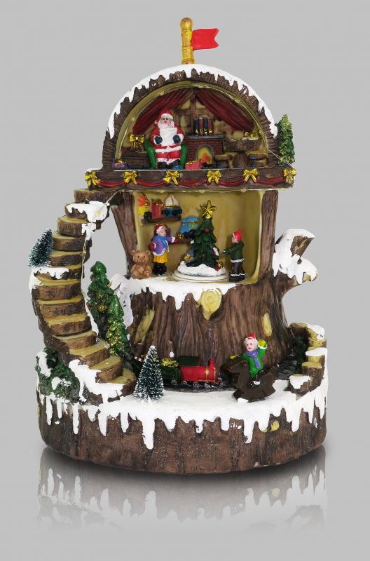 villaggio natalizio con babbo natale in movimento, luci, musica (22 x 30,5 x 17,5 cm)