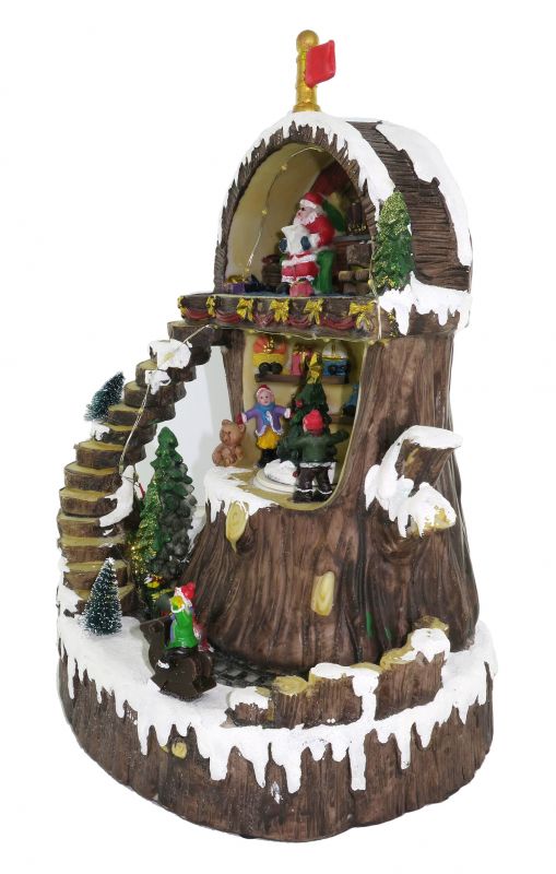 villaggio natalizio con babbo natale in movimento, luci, musica (22 x 30,5 x 17,5 cm)