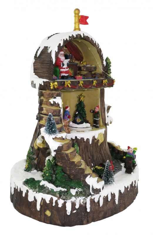 villaggio natalizio con babbo natale in movimento, luci, musica (22 x 30,5 x 17,5 cm)