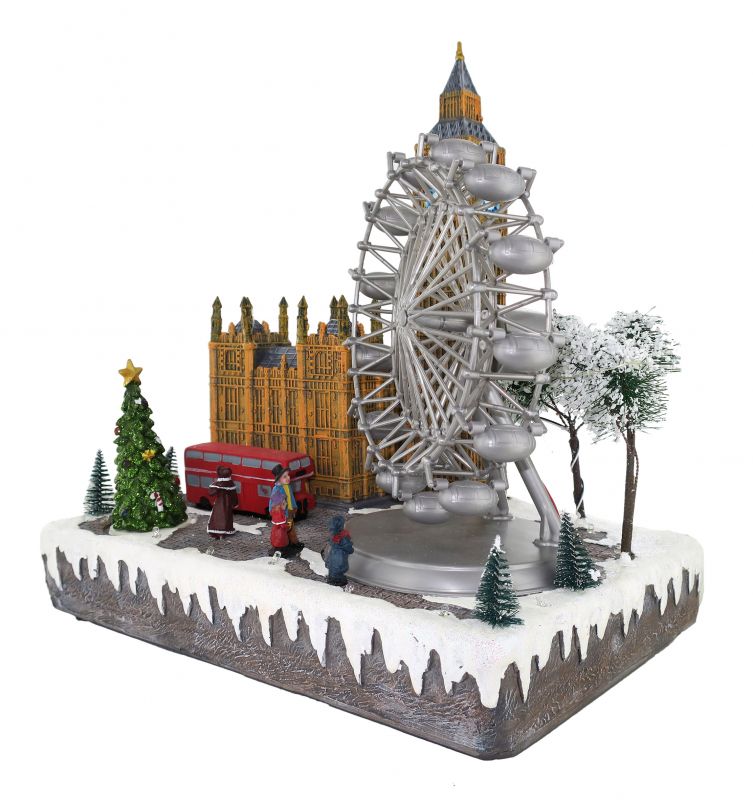 villaggio natalizio londra con ruota panoramica in movimento luci musica (33 x 32 x 22,5 cm)