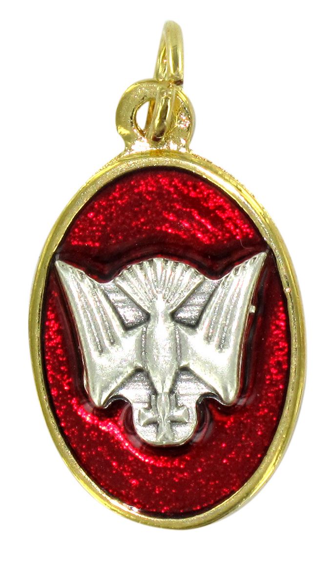 medaglia spirito santo in metallo dorato con smalto rosso - 1,7 cm