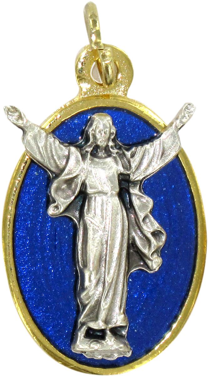 stock: medaglia cristo risorto ovale in metallo dorato con smalto blu - 2,2 cm