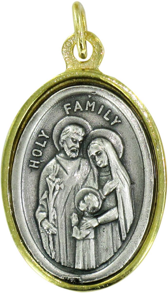 medaglia sacra famiglia in metallo dorato e argentato - 2,5 cm
