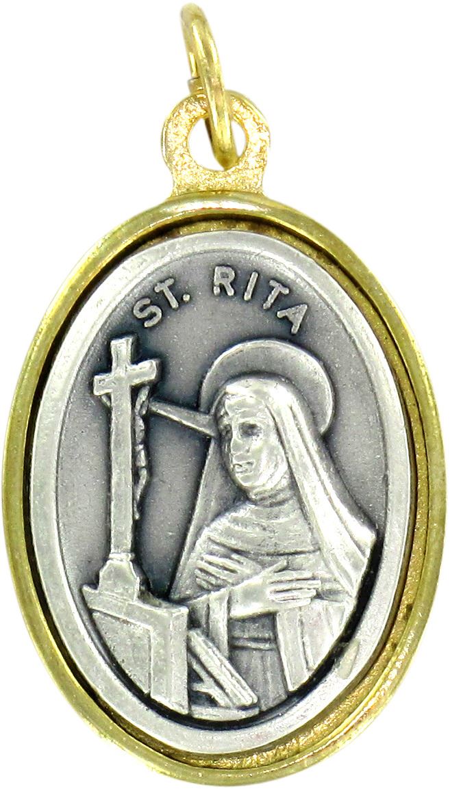 medaglia santa rita in metallo bicolore - 2,5 cm