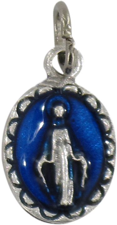 medaglia miracolosa ovale in metallo con smalto blu - 1 cm