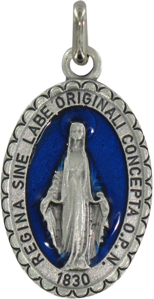 medaglia miracolosa ovale in metallo con smalto blu - 3 cm
