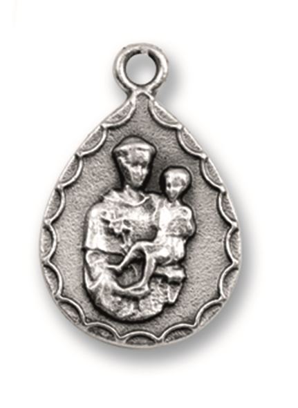 medaglia sant antonio a forma di goccia in metallo ossidato