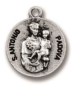 medaglia di sant'antonio tonda in metallo ossidato con reliquia mm