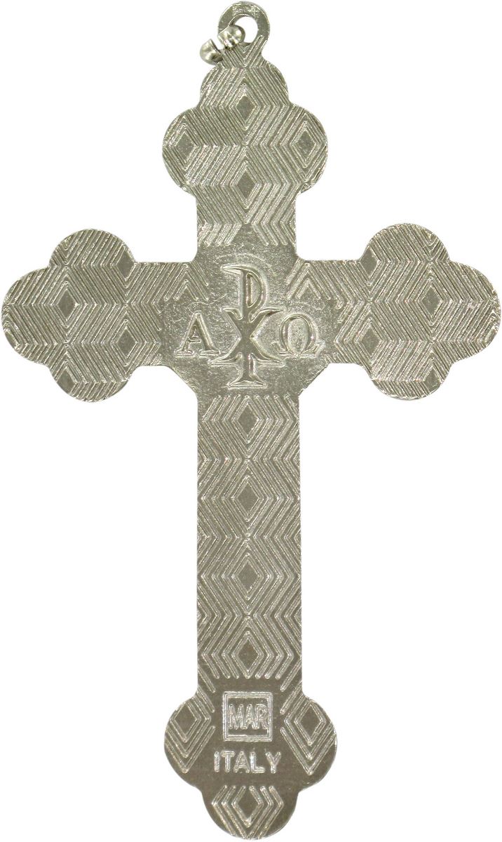 stock: croce in metallo nichelato con smalto marrone - 8,5 cm