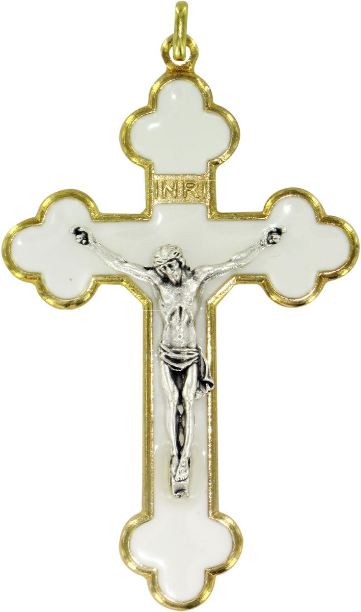 croce in metallo dorato con smalto bianco - 4 cm
