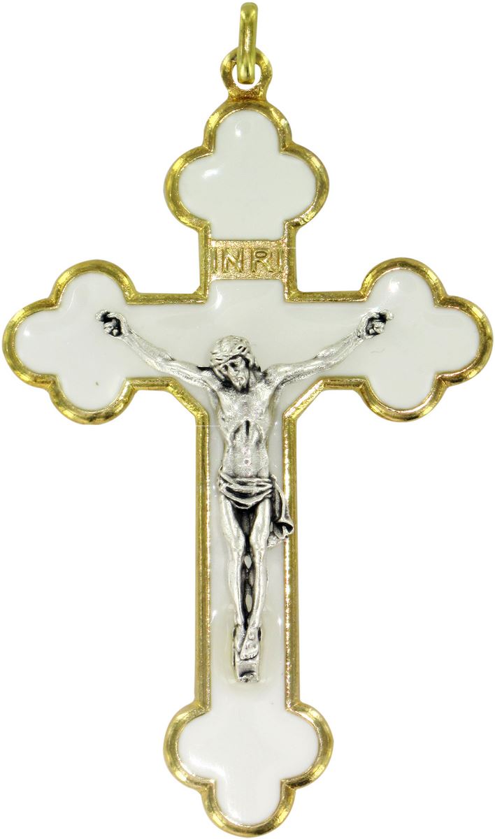 croce in metallo dorato con smalto bianco - 6 cm