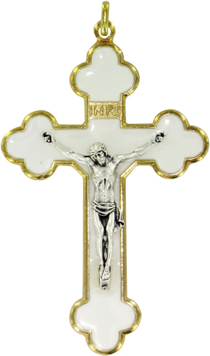 croce in metallo dorato con smalto bianco - 8,5 cm