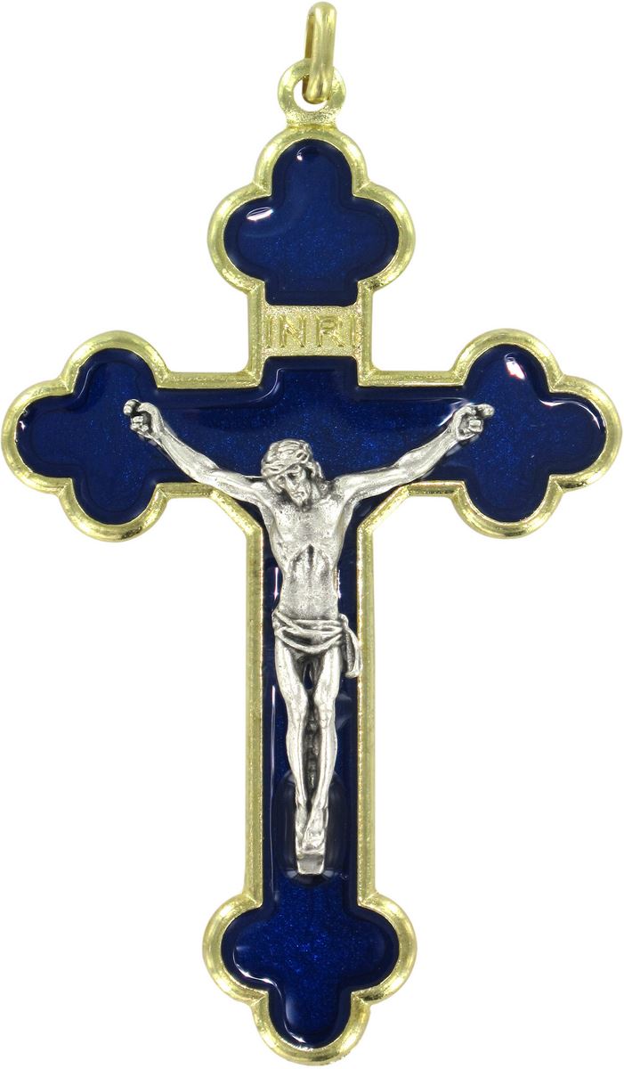 croce in metallo dorato con smalto blu - 8,5 cm