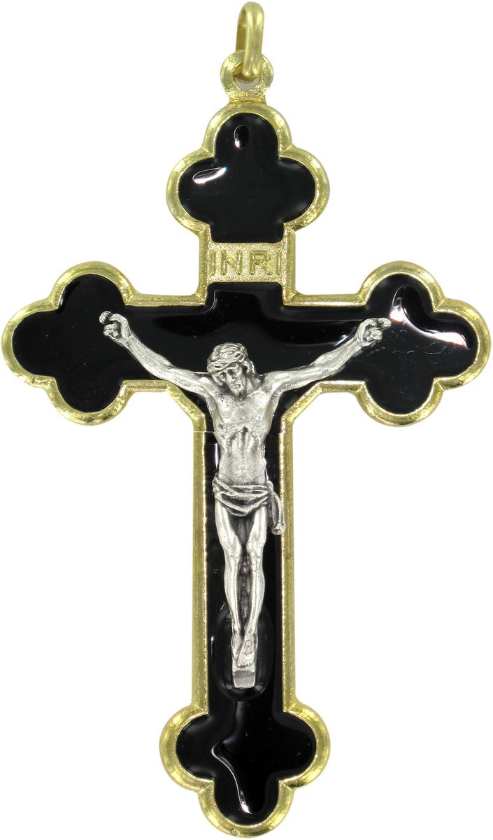 croce in metallo dorato con smalto nero - 8,5 cm