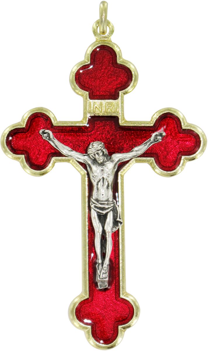 croce in metallo dorato con smalto rosso - 8,5 cm
