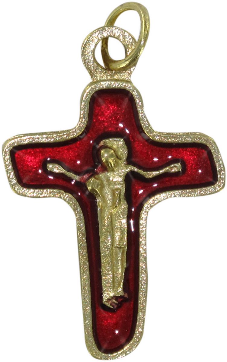 stock: croce in metallo dorato con cristo e smalto rosso - 2,6 cm