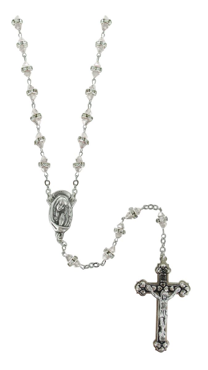 rosario semicristallo bianco con strass bianchi