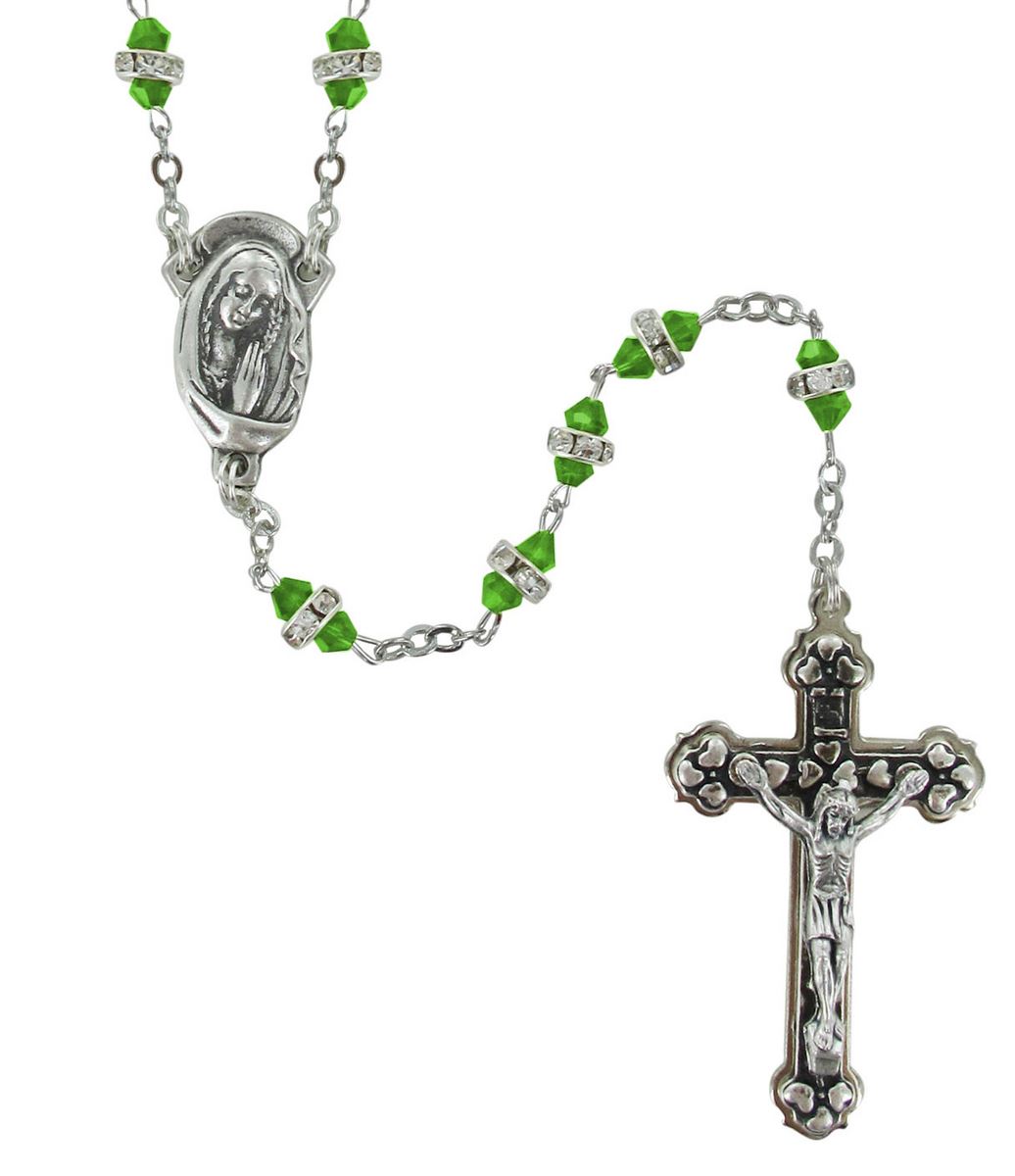 rosario semicristallo verde con strass bianchi