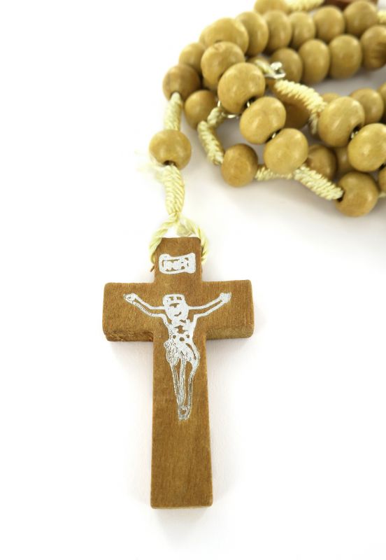 rosario in legno colore grezzo mm 8 con moschettone