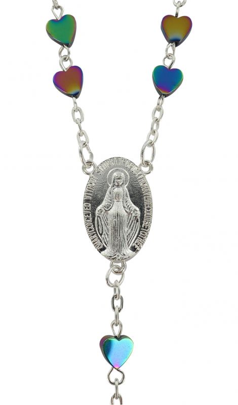 rosario con cuoricini colorati in confezione regalo, plastica e metallo, multicolore