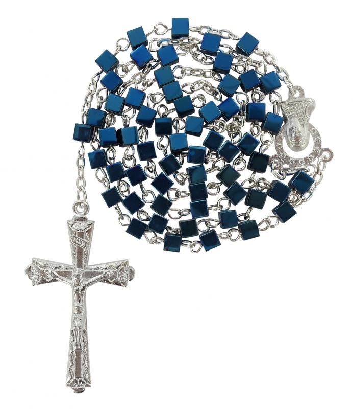 rosario ematite con grano a forma di cubo 4 mm